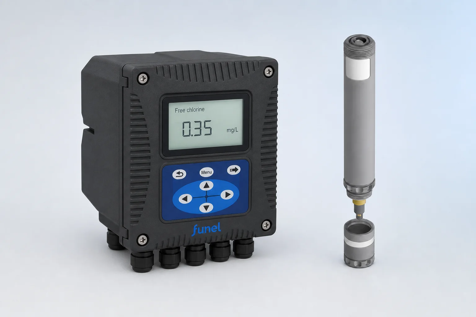 PDCL-600 composite membrane chlorine sensor with controller for residual and total chlorine monitoring